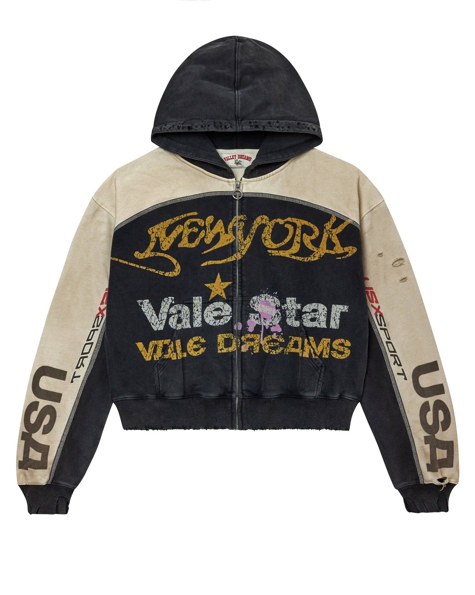 LIL TWIN着用 VALE FOREVER HOODIE Vale Forever 'Vale Star' Zip Up Hoodie Black / Tan – VIP Clothing