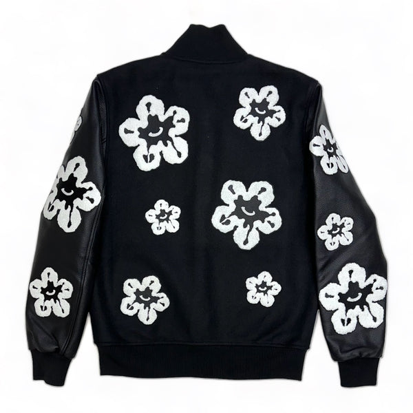 Roku studio (Black “tear drip floral varsity jacket)