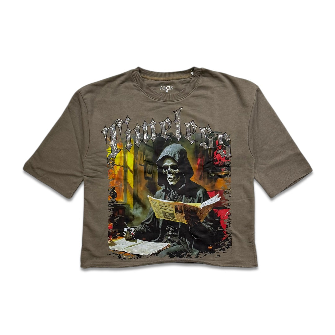 Focus Timeless Grim Reaper Cropped T-Shirt - Dark Khaki – VIP