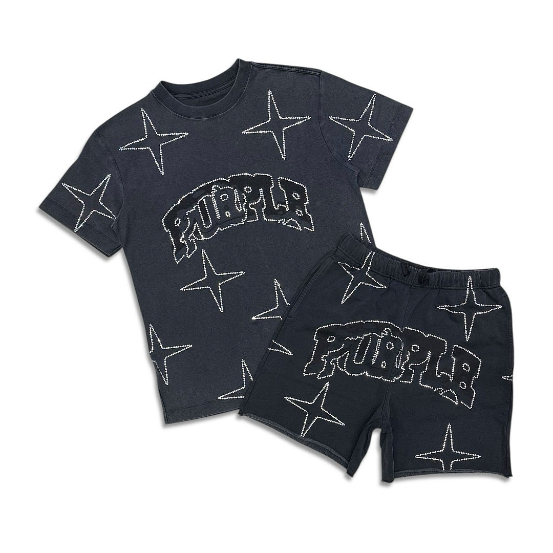 PURPLE BRAND/Crystal Star ショーツ Purple brand crystal star short set black – VIP Clothing Stores