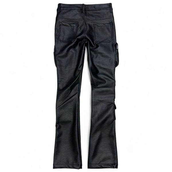 Kindred (Men’s black pu leather Cargo Stacked pant)
