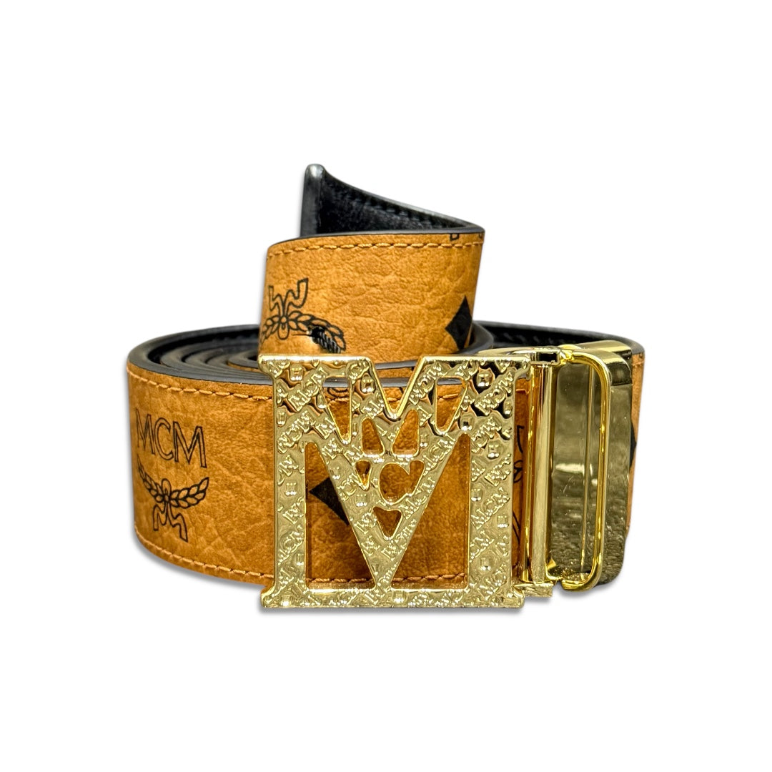Mcm Cognac gold travia textured M belt – VIP Clothing Stores