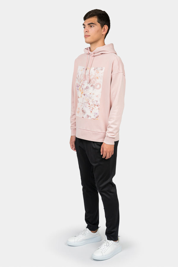 Inimigio (Rose tan abstract flowers print comfort hoodie)