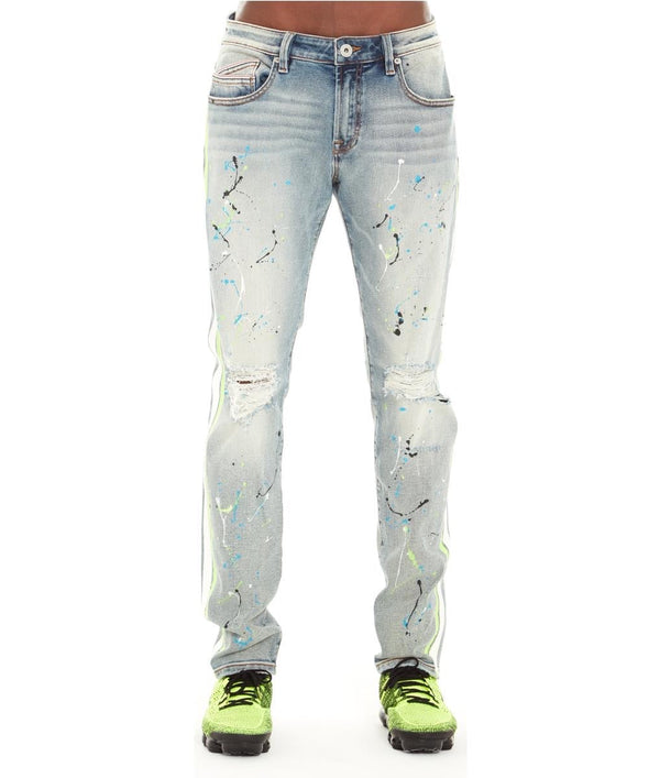 Cult of individuality (light blue/lime neon wash jeans)