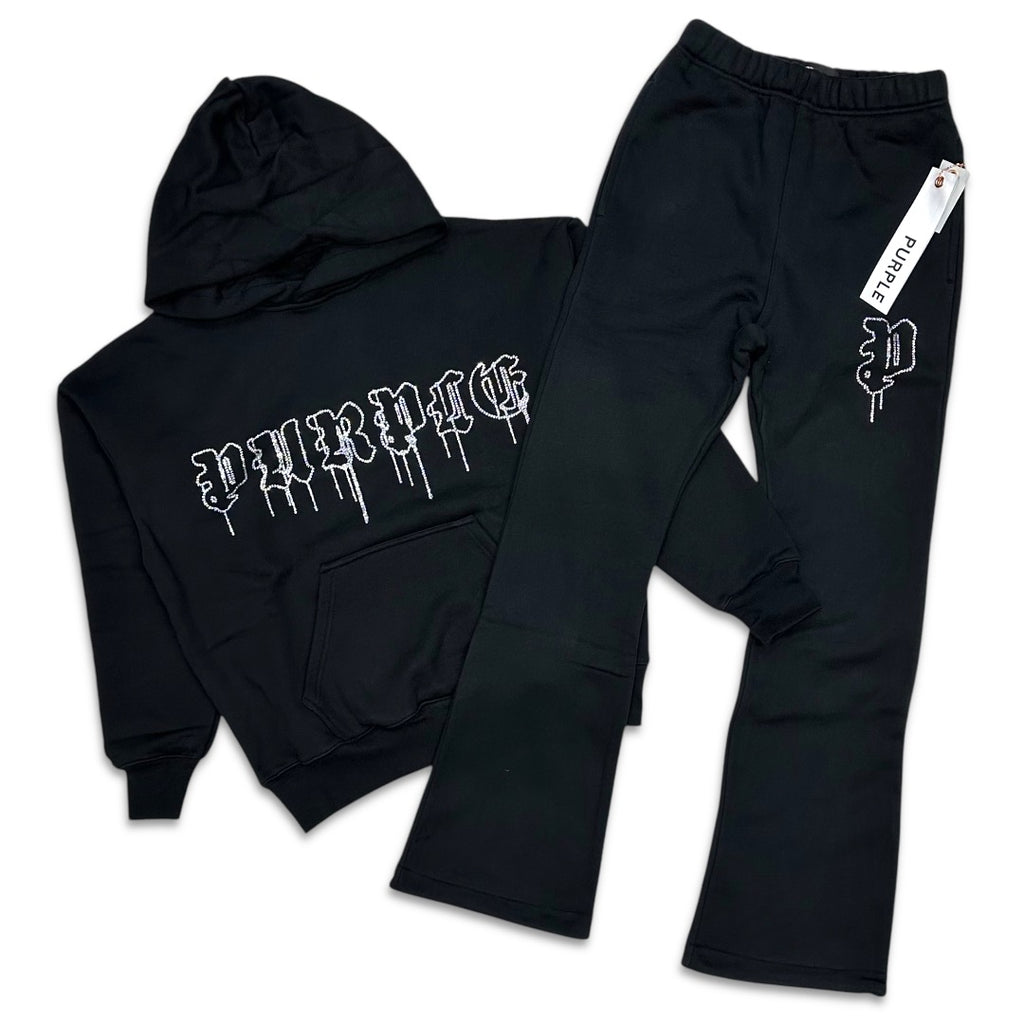Purple brand black crystal gothic flare jogging set – Vip Clothing 