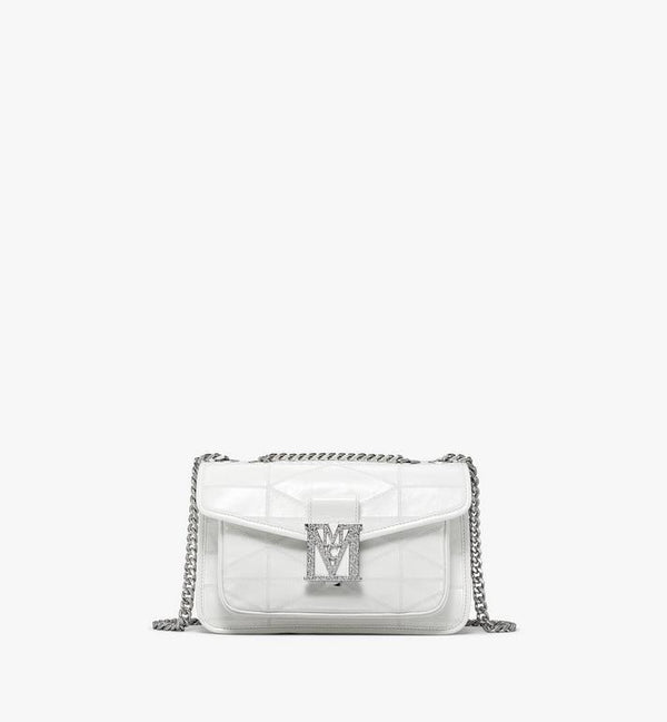 Mcm (white Quilted Shoulder Bag in Crushed Leather)