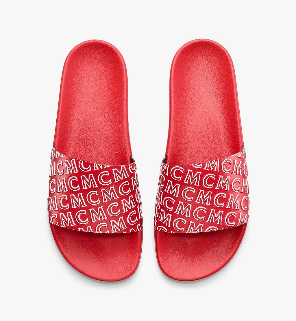 Mcm Men s red Diagonal Monogram Rubber Slides Vip Clothing Stores