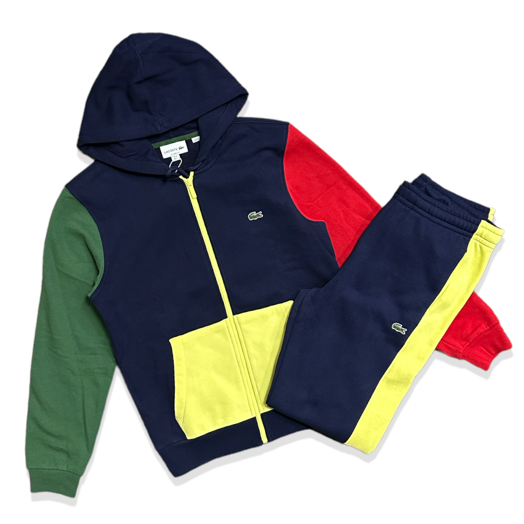 Lacoste マルチカラー ジャケットとネイビーパンツ セット Lacoste (men's navy /multicolor jogging set) – VIP Clothing Stores