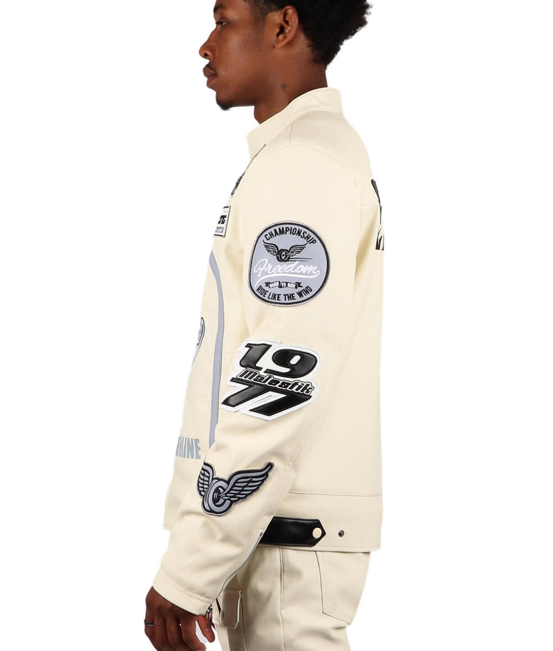 majestik (Men's cream faux leather racing jacket)