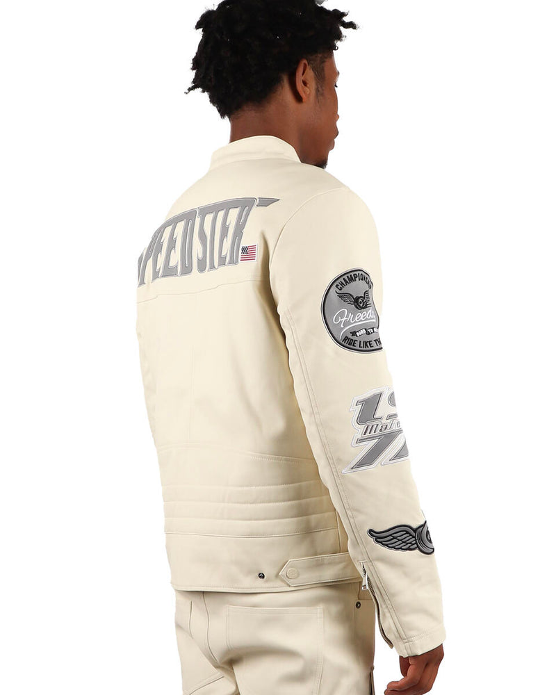 majestik (Men's cream faux leather racing jacket)
