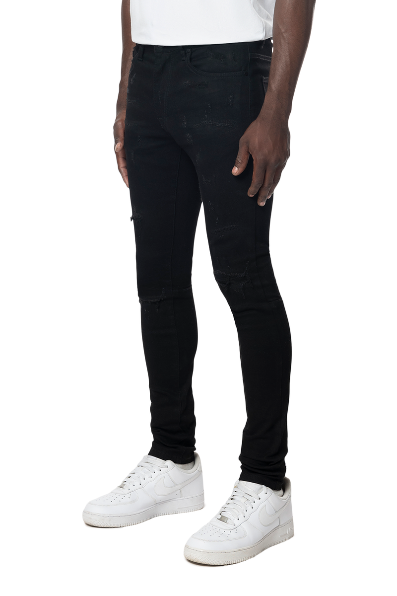 Smoke Rise Distressed Rip & Repair Jeans Jet Black