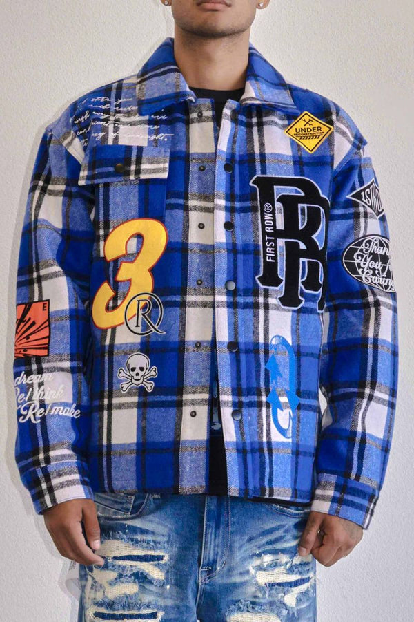 First row Blue Re think multi patches shacket jacket