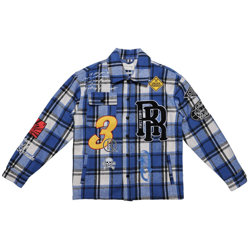 First row Blue Re think multi patches shacket jacket