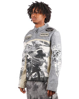 Majestik Men's Tapestry Mix Faux Leather Racing Champion Jacket Grey