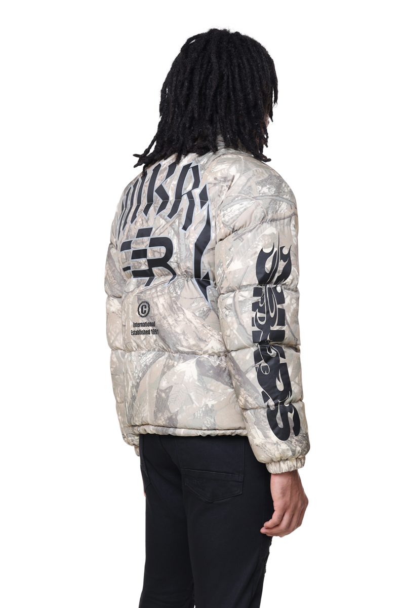 Smoke rise Khaki hunting camo printed puffer jacket