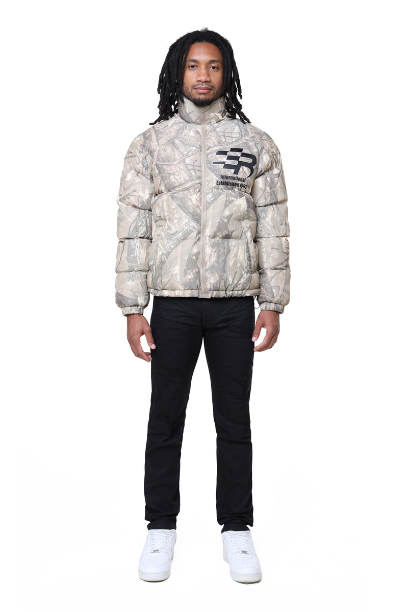 Smoke rise Khaki hunting camo printed puffer jacket