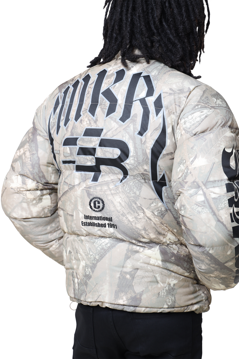 Smoke rise Khaki hunting camo printed puffer jacket