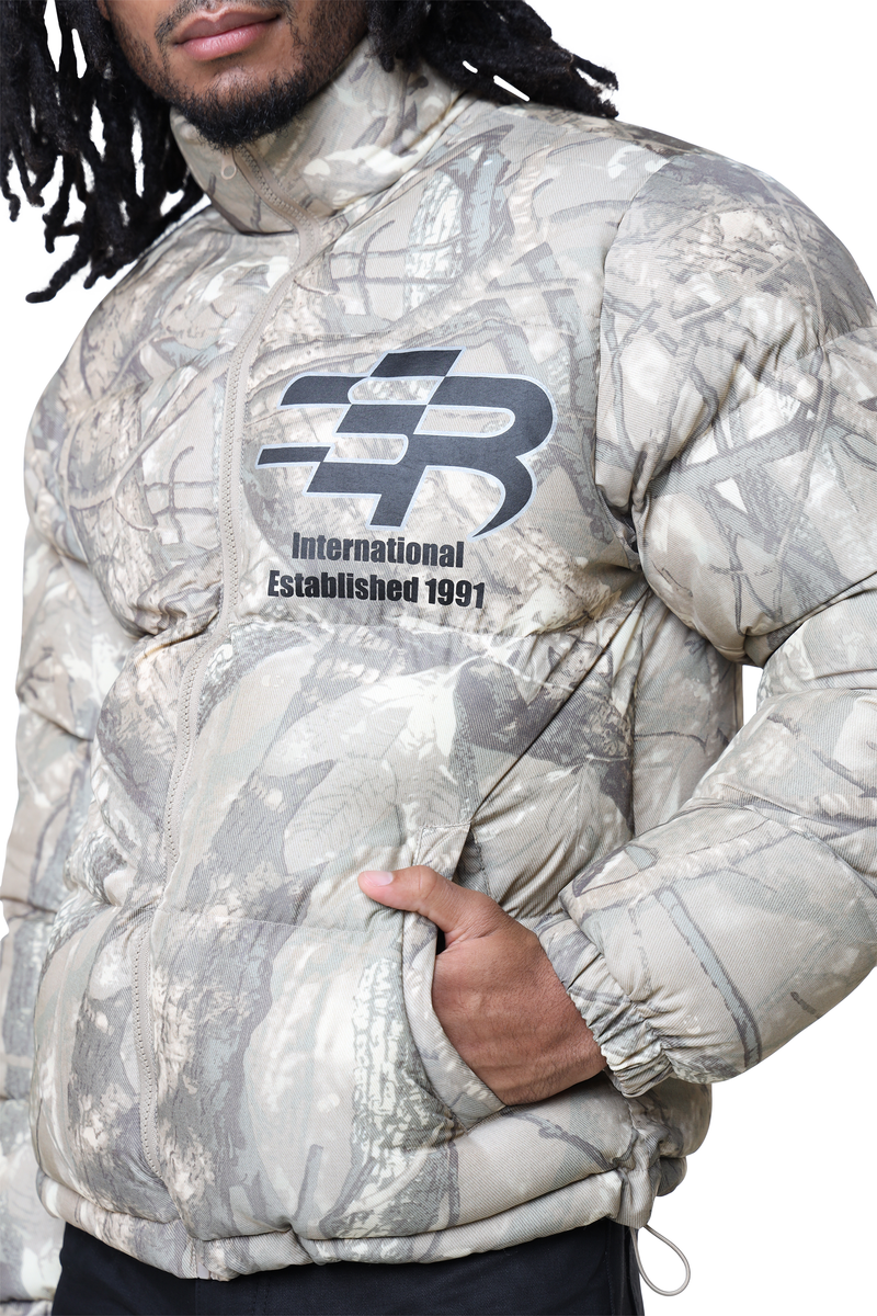 Smoke rise Khaki hunting camo printed puffer jacket