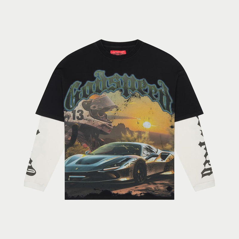 Godspeed Black Wash Sunset Drift Layered Long Sleeve T-Shirt