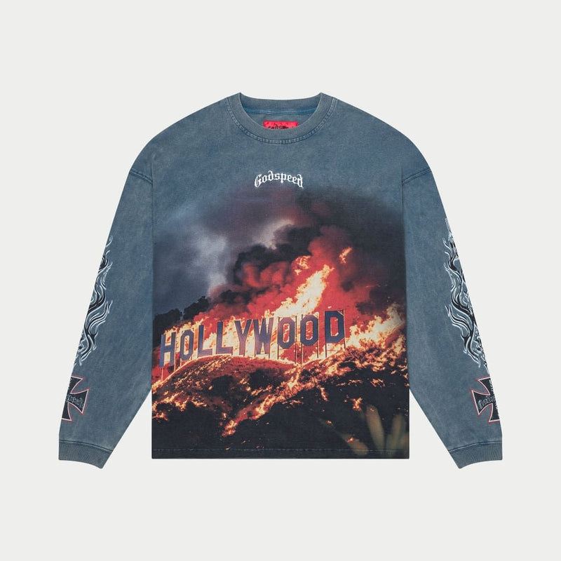 Godspeed Blue Wash 'Hollywood Inferno' Long Sleeve T-Shirt