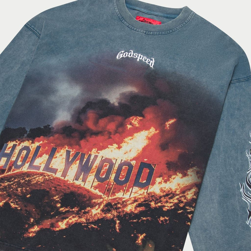 Godspeed Blue Wash 'Hollywood Inferno' Long Sleeve T-Shirt