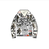 Majestik Men's cream peace rhinestone tapestry cropped hoodie