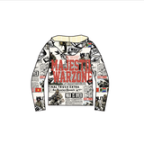 Majestik Men's cream peace rhinestone tapestry cropped hoodie