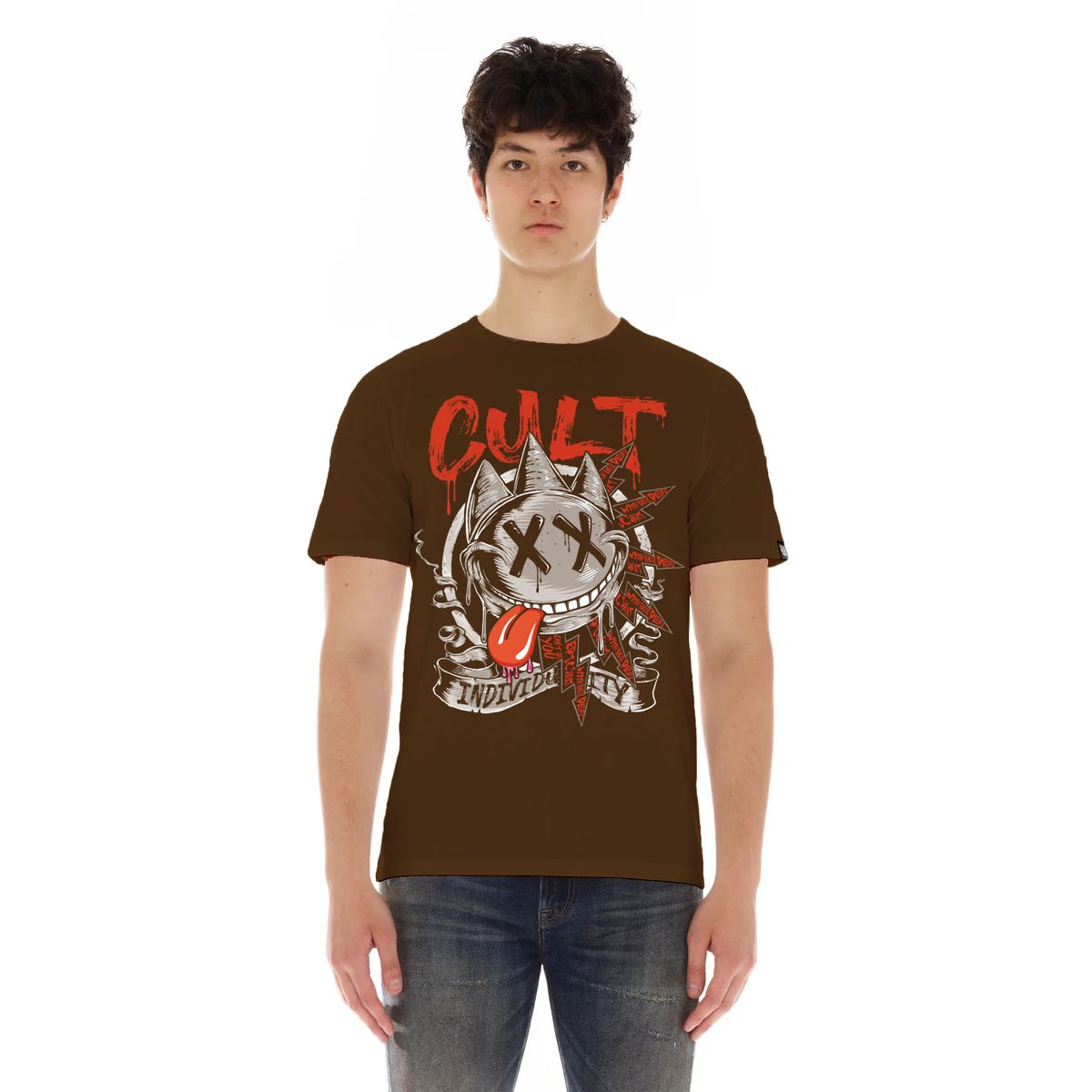 Cult of Individuality Zany Face T-Shirt – Brown
