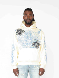 Smoke rise chalk oversize tapestry fleece hoodie