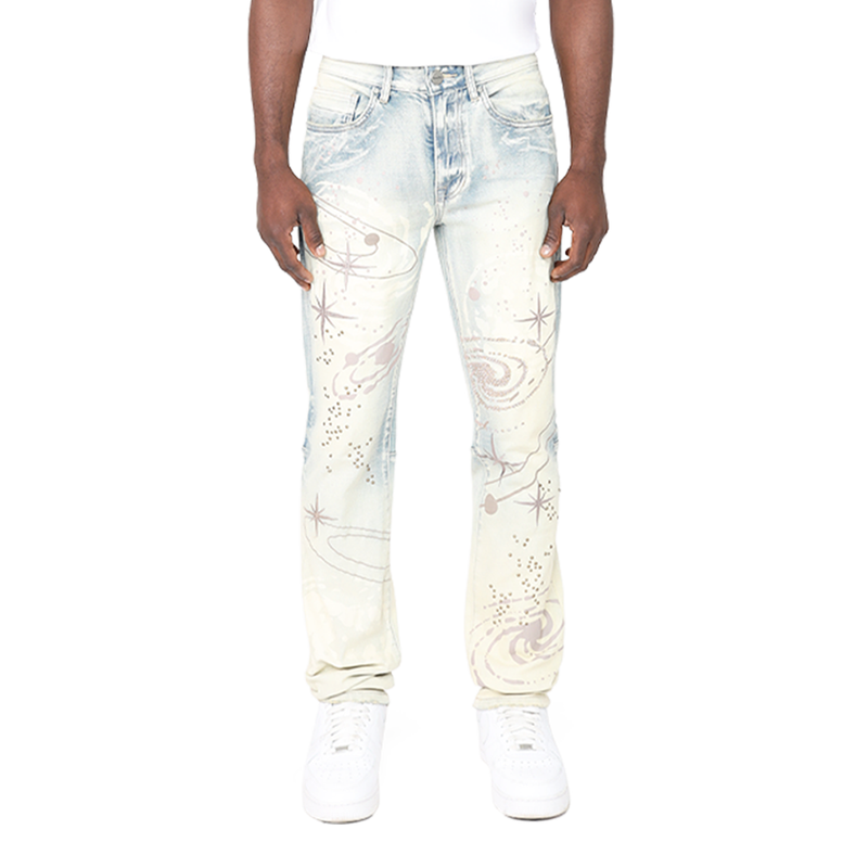 Smoke Rise Men's Slim Pearl Studded Jeans – Ombre Blue