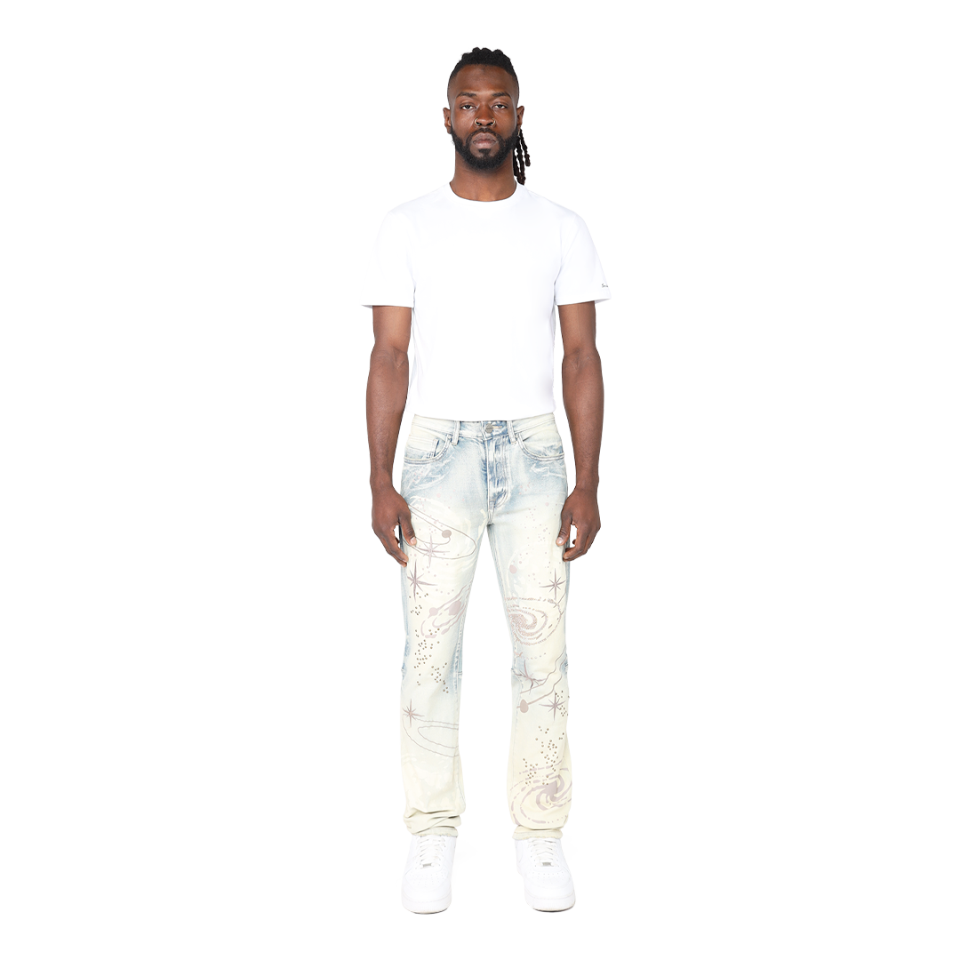 Smoke Rise Men's Slim Pearl Studded Jeans – Ombre Blue