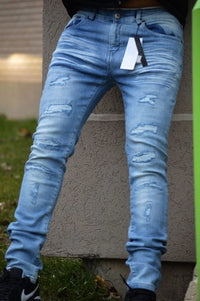 Dnm Story Men's Botton Rips jeans Mid Blue