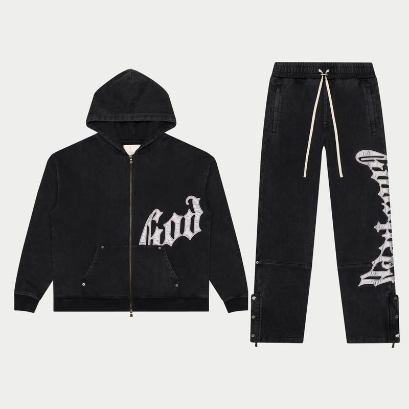 Godspeed OG Logo Jogging Set V2 Black Wash/Silver Satin