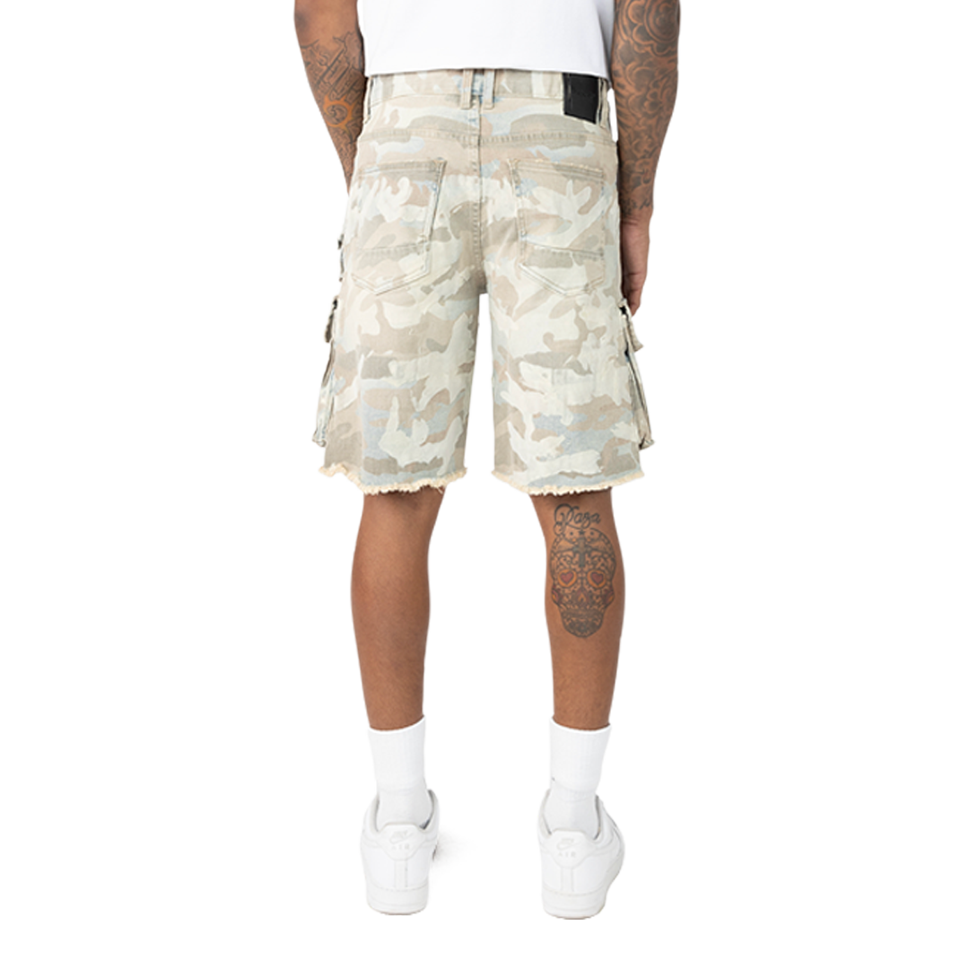 Smoke Rise Camo Flocked Fashion Denim Shorts Sahara Camo