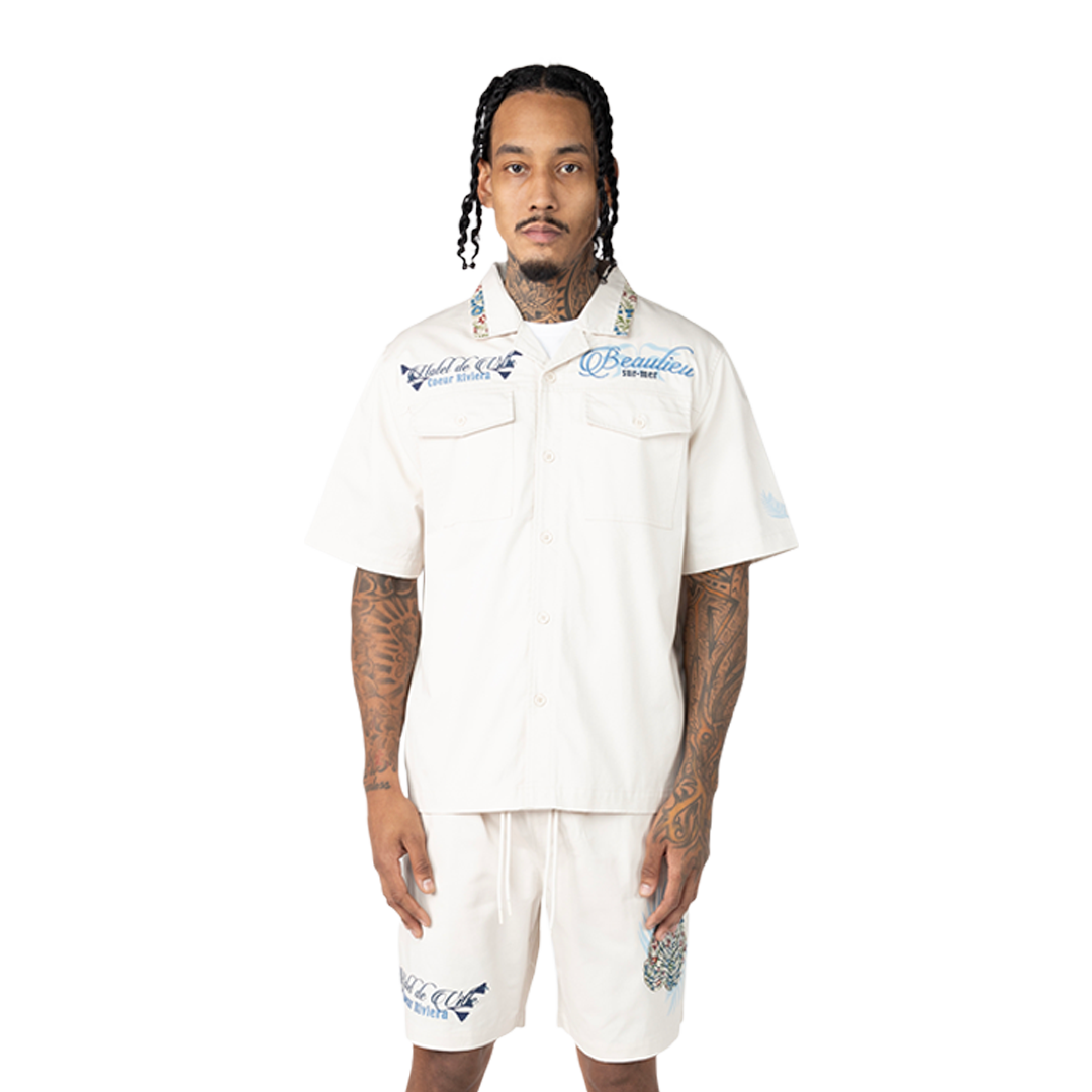 Smoke Rise Men's Boxy Tapestry Button-Up Shirt Chalk