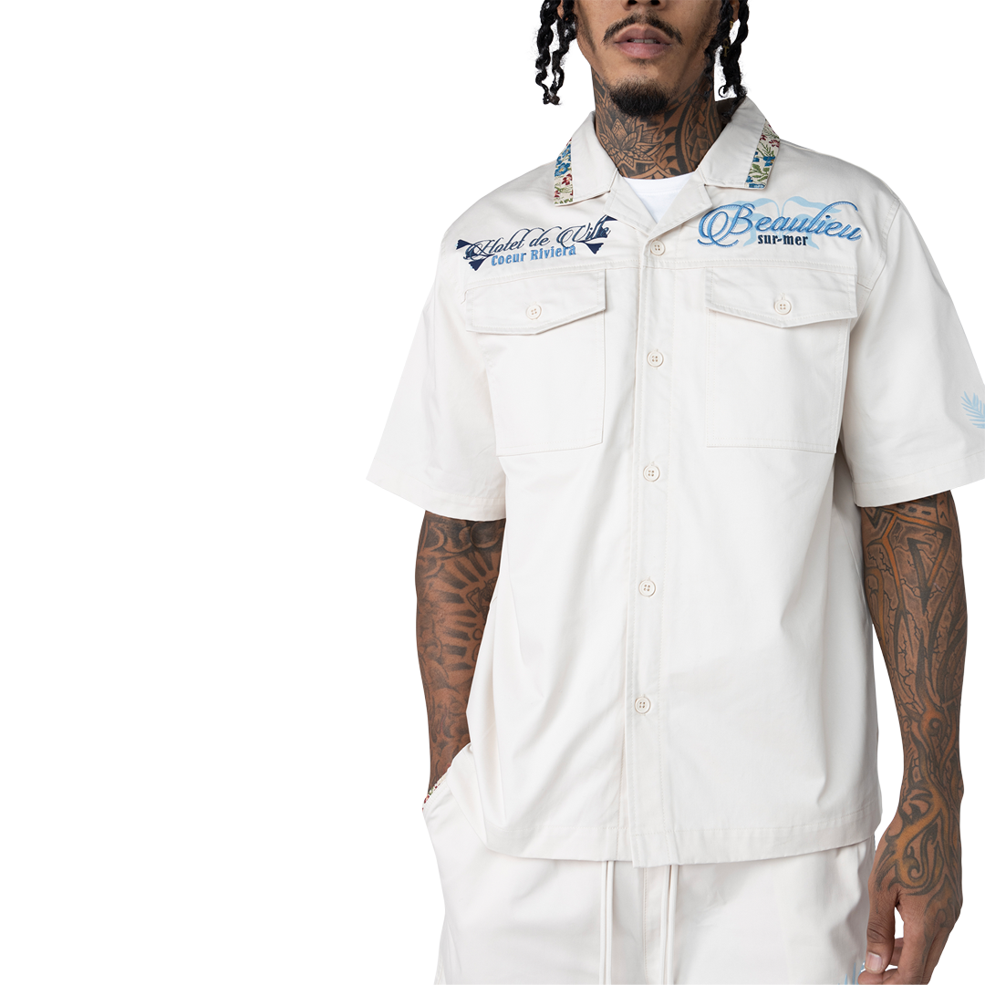 Smoke Rise Men's Boxy Tapestry Button-Up Shirt Chalk