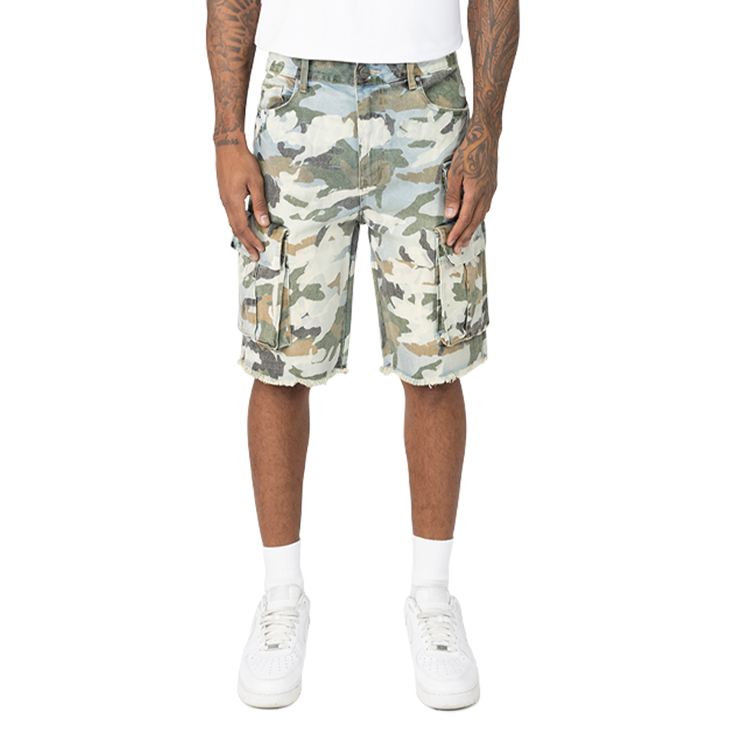 Smoke Rise Camo Flocked Fashion Denim Shorts Aspen Camo