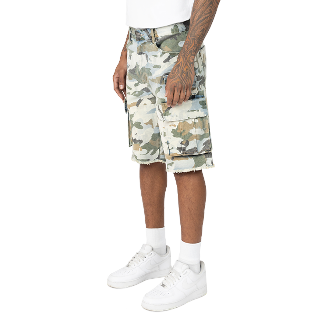 Smoke Rise Camo Flocked Fashion Denim Shorts Aspen Camo