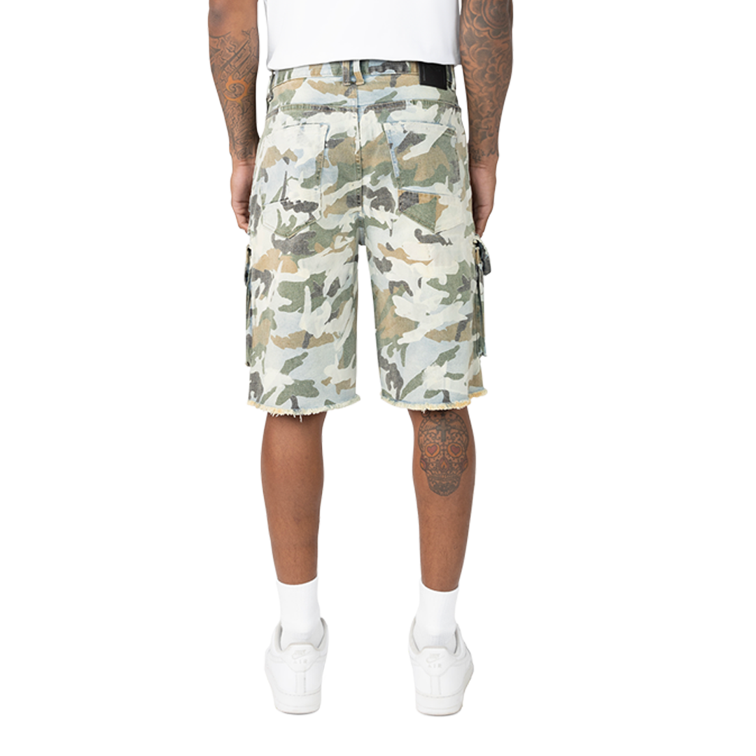 Smoke Rise Camo Flocked Fashion Denim Shorts Aspen Camo