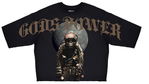 Roku Studio God’s Power Rhinestone Cropped T-Shirt – Black