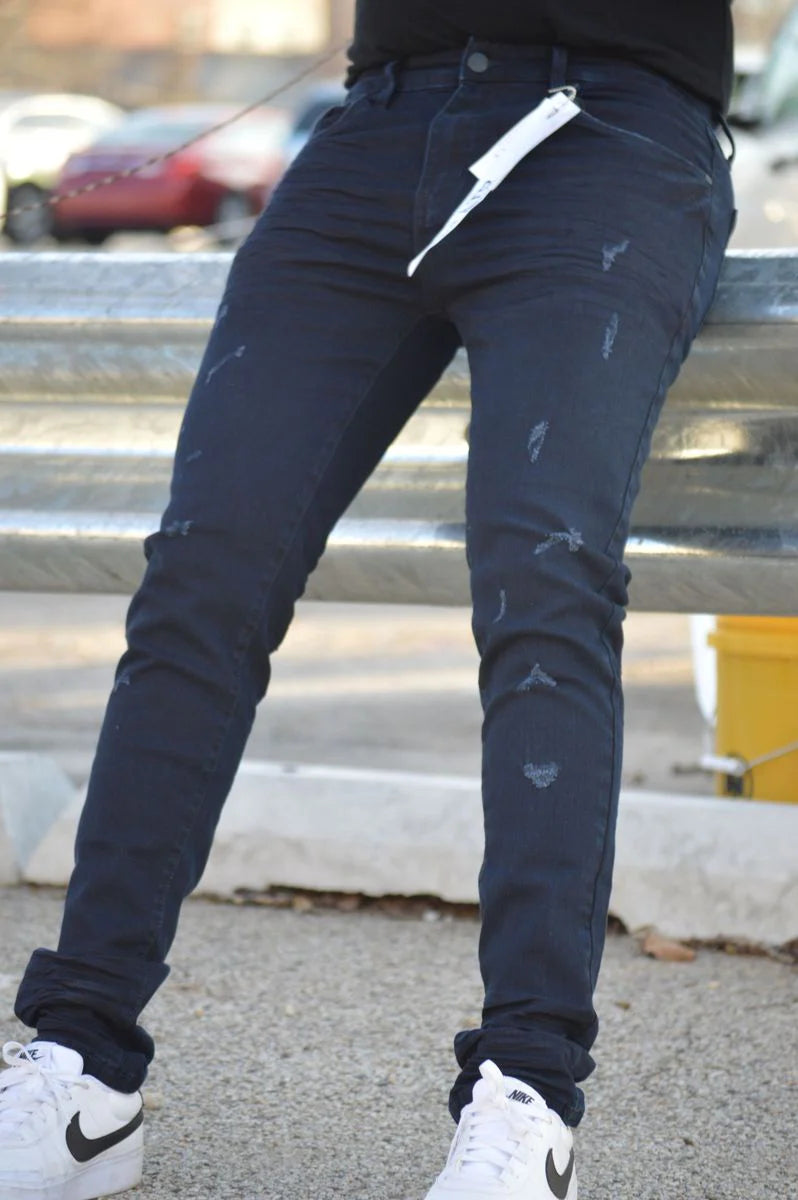 Premium Disaster Men's Super stretch denim jeans Blue black