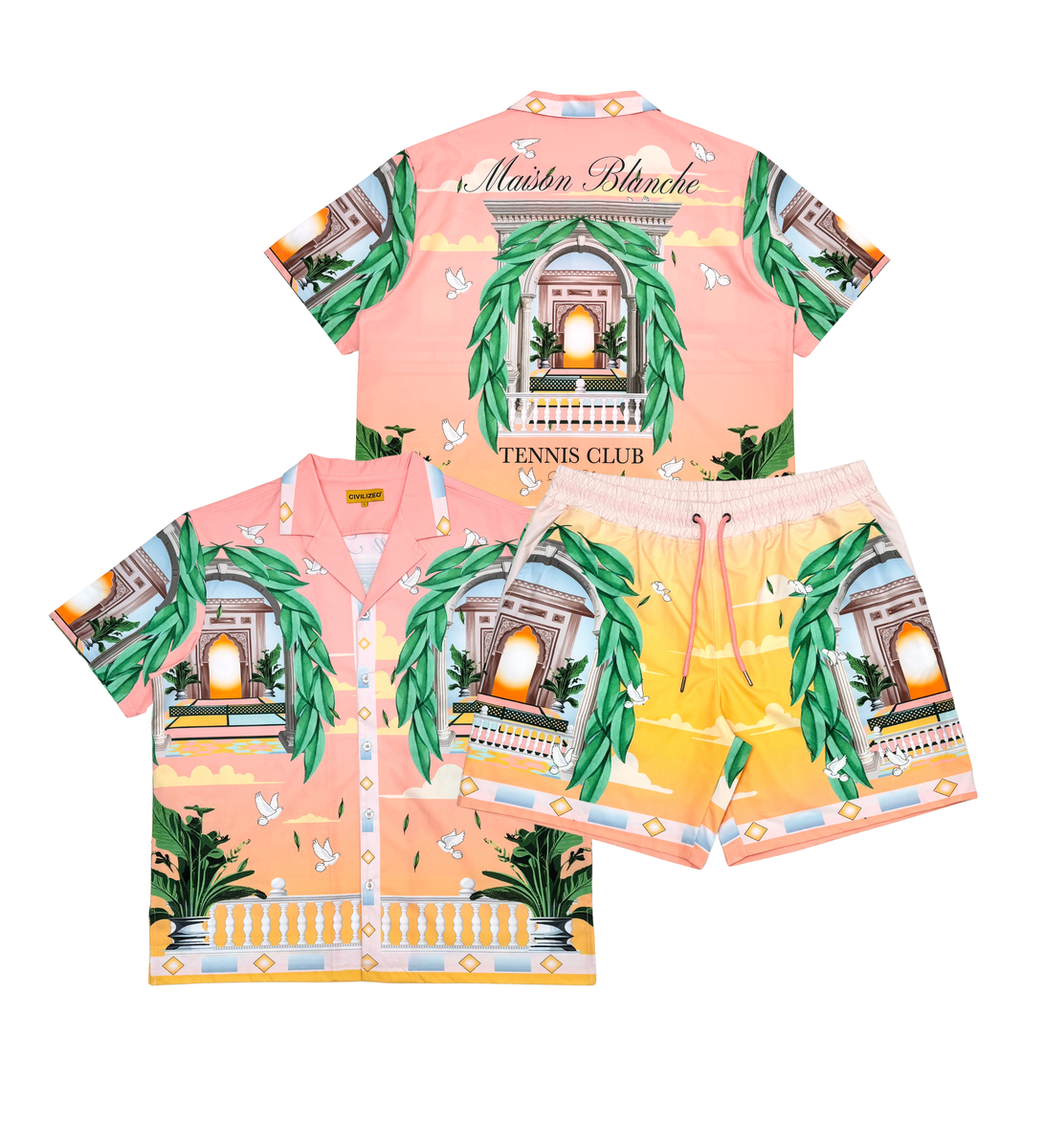 Civilized Men's Maison Blanche Tennis Club Button Down Short Set (Pink)