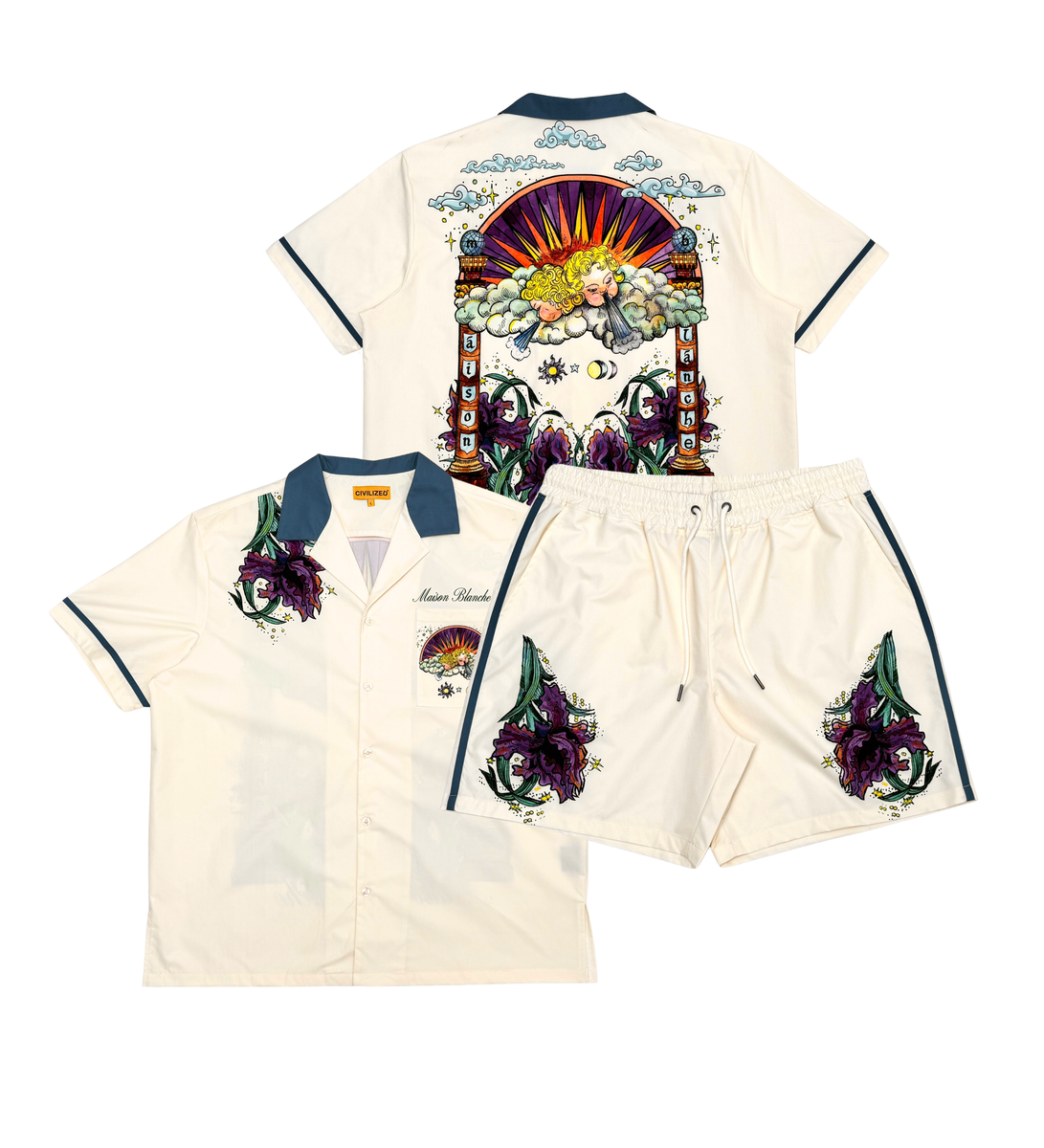 Civilized Men's Sunset Garden Button Down Short Set (Khaki)