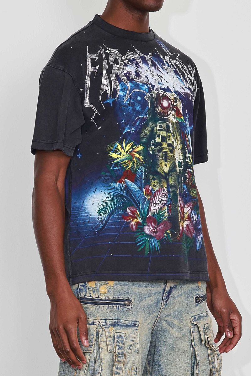 First Row Washed Earth First Flower Tee (Black)