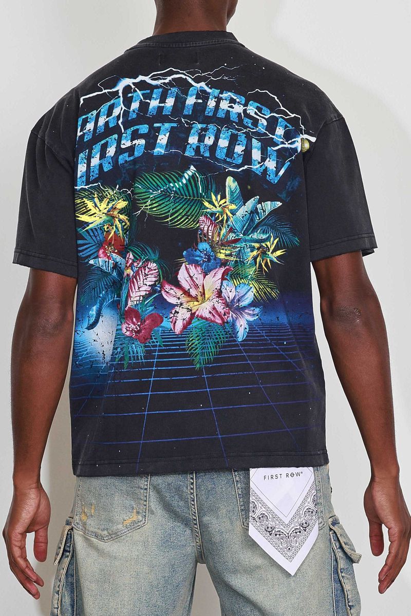 First Row Washed Earth First Flower Tee (Black)