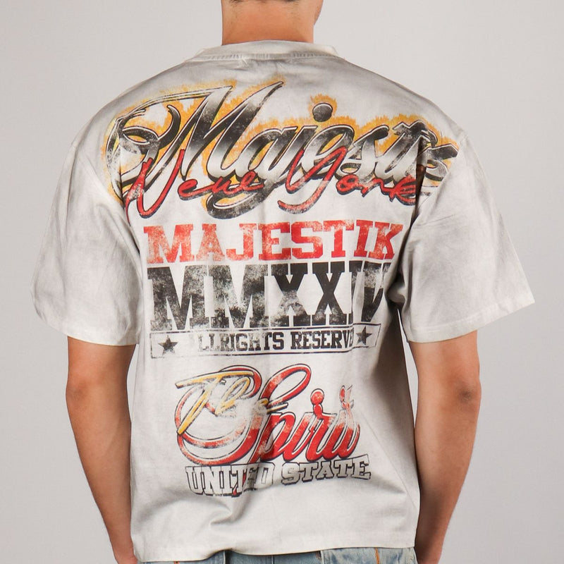 Majestik Garment Dyed Rhinestone Cropped T-Shirt – Cream