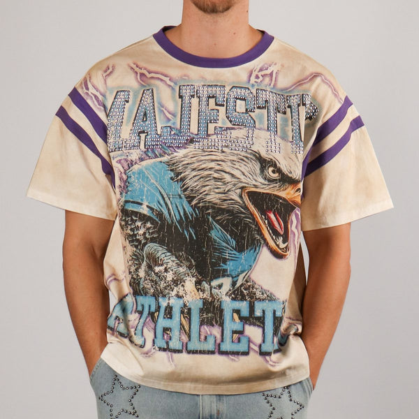 Majestik Garment Dyed Eagle Stud Cropped T-Shirt - Egg Shell