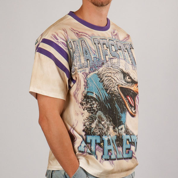 Majestik Garment Dyed Eagle Stud Cropped T-Shirt - Egg Shell