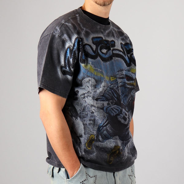 Majestik Garment Dyed Rhinestone Cropped T-Shirt – Gray