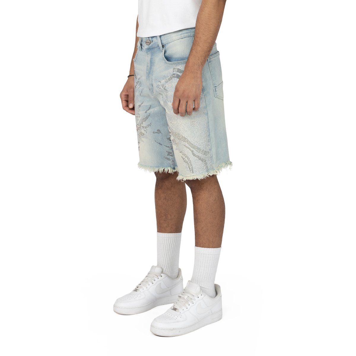 Smoke Rise Rhinestone Jean Shorts Lucent Blue